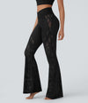 SoftlyZero™ High Waisted Crossover Pocket Contrast Lace Flare Yoga Leggings - Black