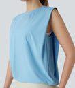 Round Neck Ruched Cool Touch Yoga Tank Top-UPF50+ - Sky Blue