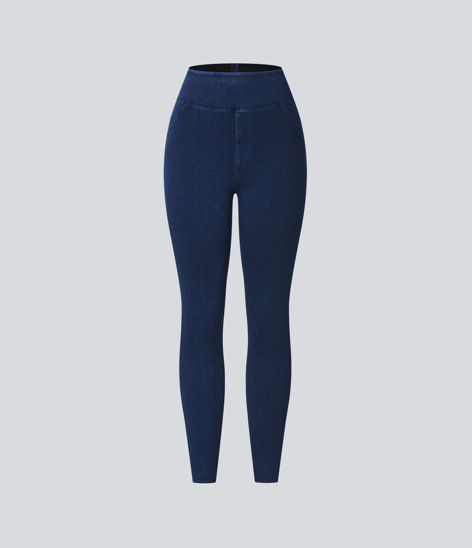 Halara Flex™ High Waisted Pocket Denim Casual Leggings - Midnight Blue Denim