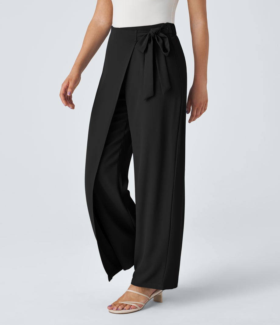 Halara Flex™ High Waisted Tie Side Wide Leg Work Pants - Black