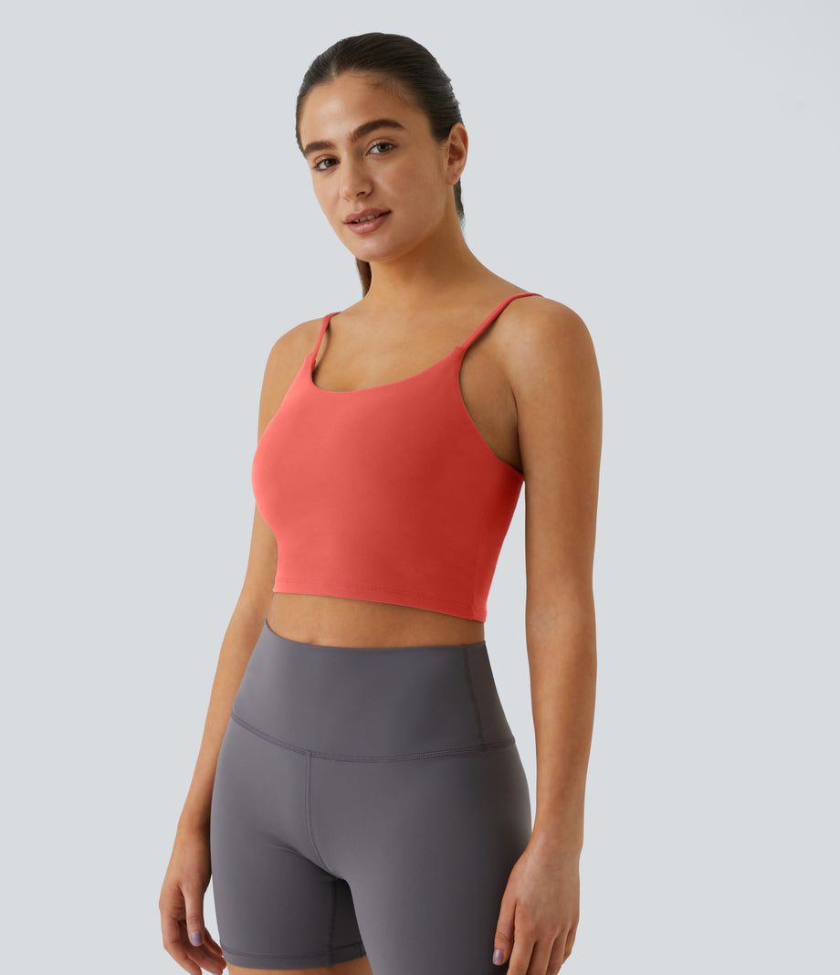 Basic Padded Workout Cropped Low Support Tank Top A-D Cups - Deep Sea Coral