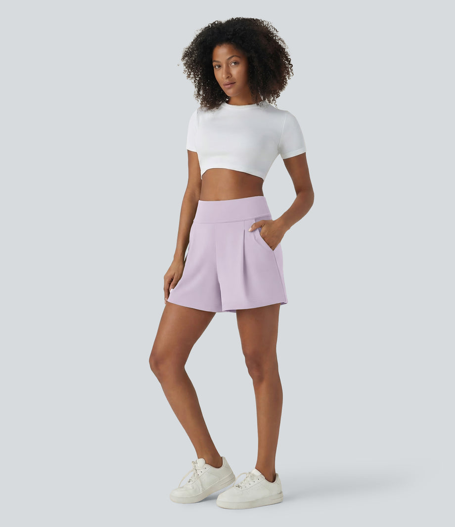 DayStretch High Waisted Work Baggy Shorts 4'' with Pockets - Orchid Hush