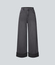 Halara Flex™ High Waisted Pockets Rolled Hem Wide Leg Washed Casual Jeans - Bright gray denim