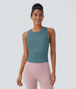 Round Neck Racerback Ruched Yoga Tank Top - Brittany Blue