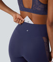 SoftlyZero™ High Waisted Crossover Contrast Lace Pocket Yoga Leggings-UPF50+ - Peacoat