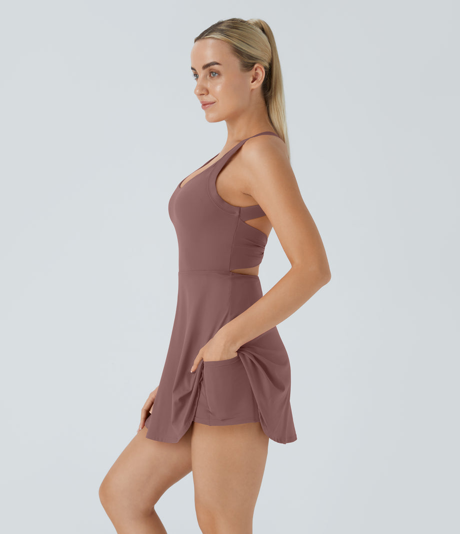 Backless Twisted Active Dress - Deep Tea Brown