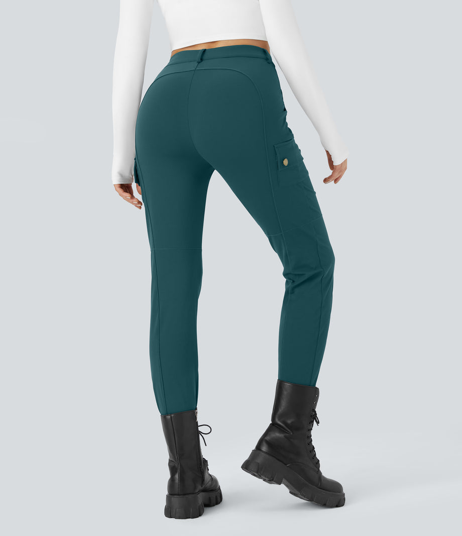 DayStretch High Waisted Zipper Pockets Solid Skinny Cargo Pants - Atlantic Deep
