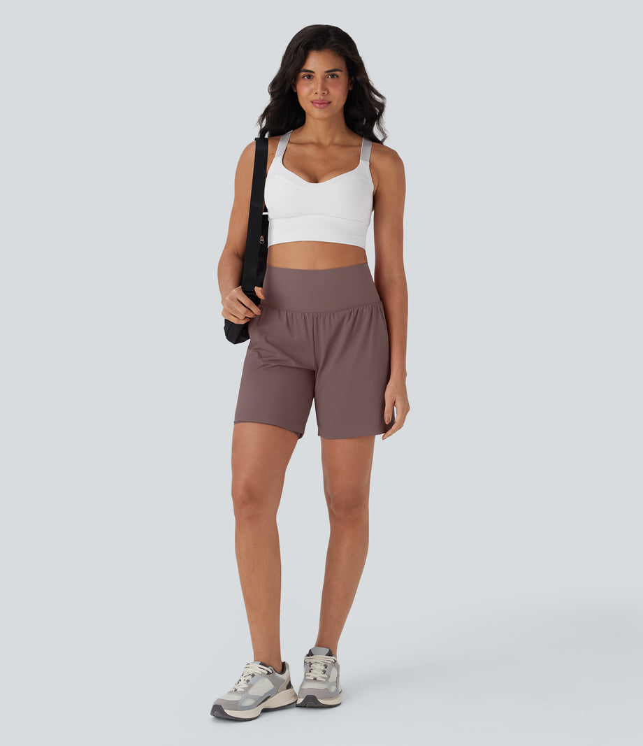 SoftlyZero™ Airy Super High Waisted 2-in-1 Cool Touch Yoga Shorts 7" with Pockets - Deep Tea Brown