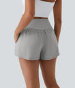 Breezeful™ High Waisted Crossover Pocket 2-in-1 Quick Dry Yoga Shorts 4" - Dust Gray