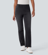 Halara Flex™ High Waisted Pockets Washed Casual Bootcut Jeans - Deep Ink Black Denim