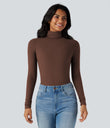 Halara HeatCore Turtleneck Long Sleeve Thumb Hole Casual Warming Top - Rocky Road