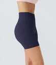 SoftlyZero™ Plush High Waisted Crossover Ruched Yoga Shorts 5'' - Peacoat