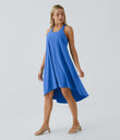 Breezeful™ Backless Racerback Side Pocket High Low Flowy Midi Quick Dry Casual Dress - Nebulas Blue