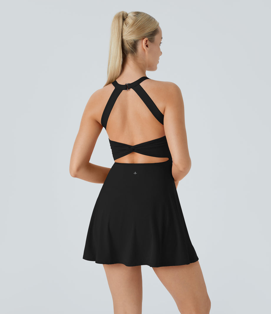 Backless Twisted Active Dress - Black