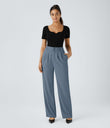 Halara Flex™ High Waisted Zipper Pocket Shirred Straight Leg Work Pants - Coronet Blue