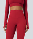 Halara Ultrasculpt™ Heat High Waisted Tummy Control Crossover Back Fleece Running Leggings with Pockets - Salsa