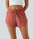 Mid Rise Drawstring Contrast Mesh 2-in-1 Flowy Running Shorts 3'' - Persimmon Red