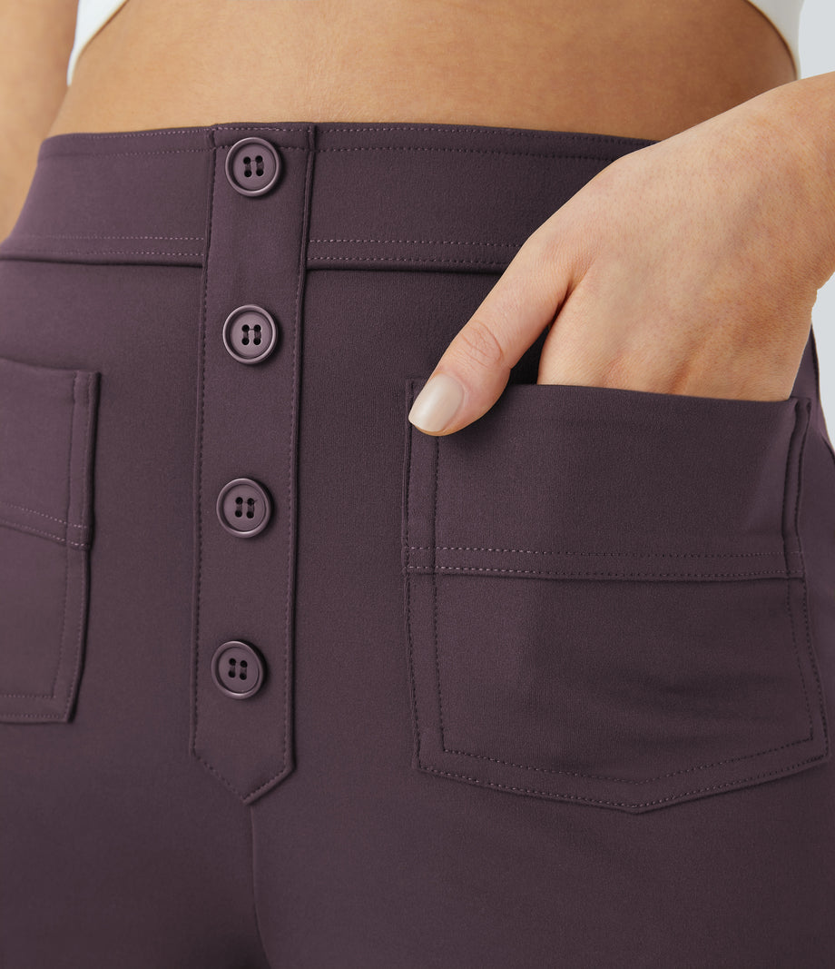 DayStretch High Waisted Pockets Straight Leg Casual Pants - Dusky Evening purple