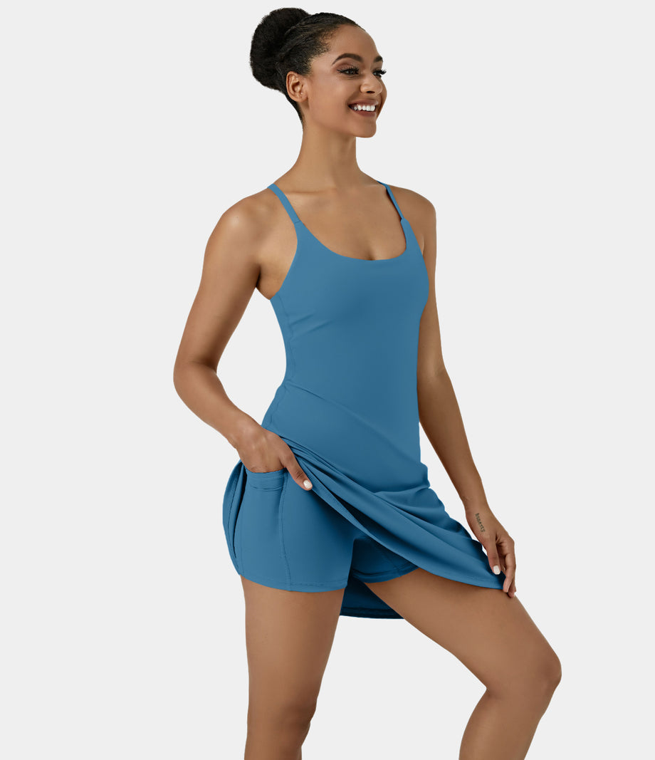SoftlyZero™ Airy Cut Out 2-in-1 Pocket Cool Touch Longer Active Dress-UPF50+ - Vallarta Blue