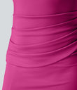 SoftlyZero™ Airy Square Neck Backless Corset Ruched Split Bodycon Midi Cool Touch Bridesmaid and Wedding Guest Dress - Fuchsia Fedora
