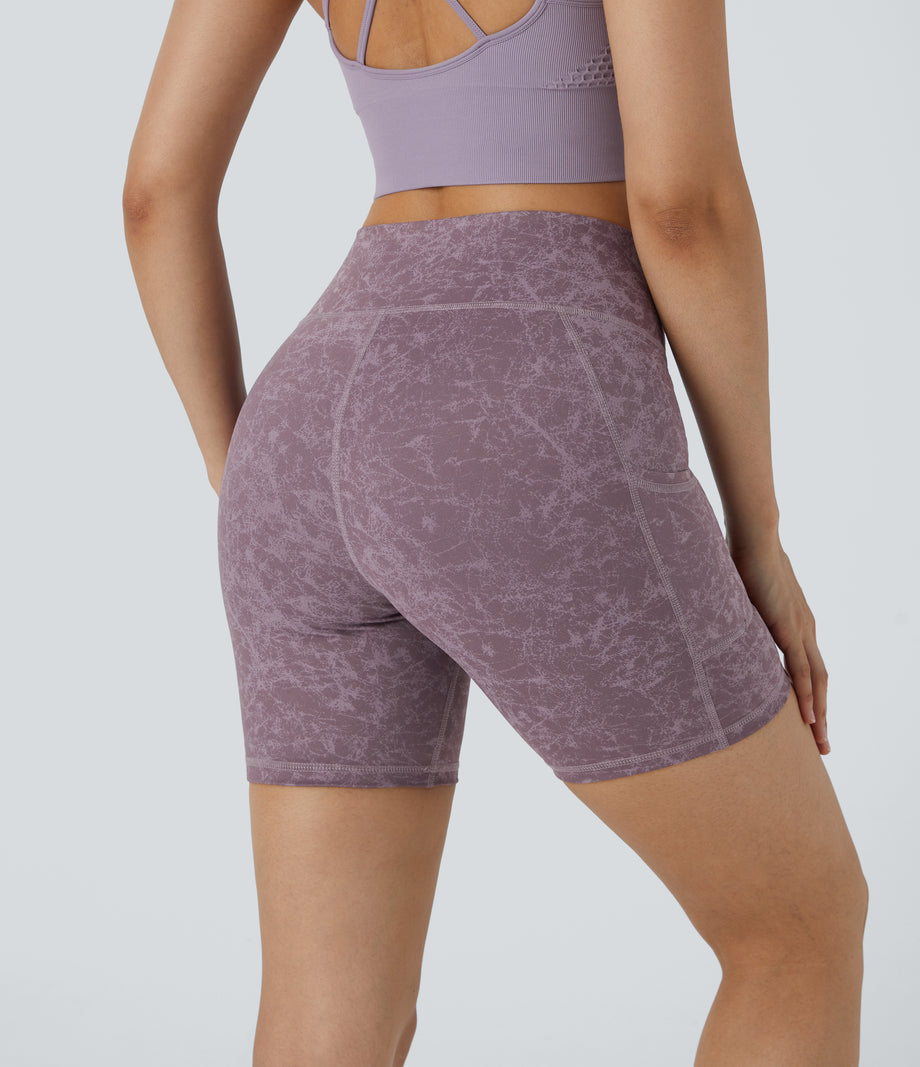High Waisted Pocket Running Biker Shorts - Mauve