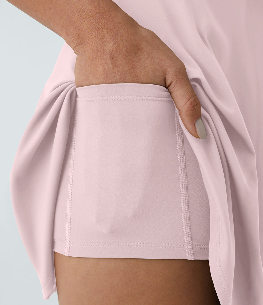 SoftlyZero™ Airy Backless Twisted Flare Low Support Dance Active Dress-Longer Length-Easy Peezy Edition A-D Cups - Primrose Pink