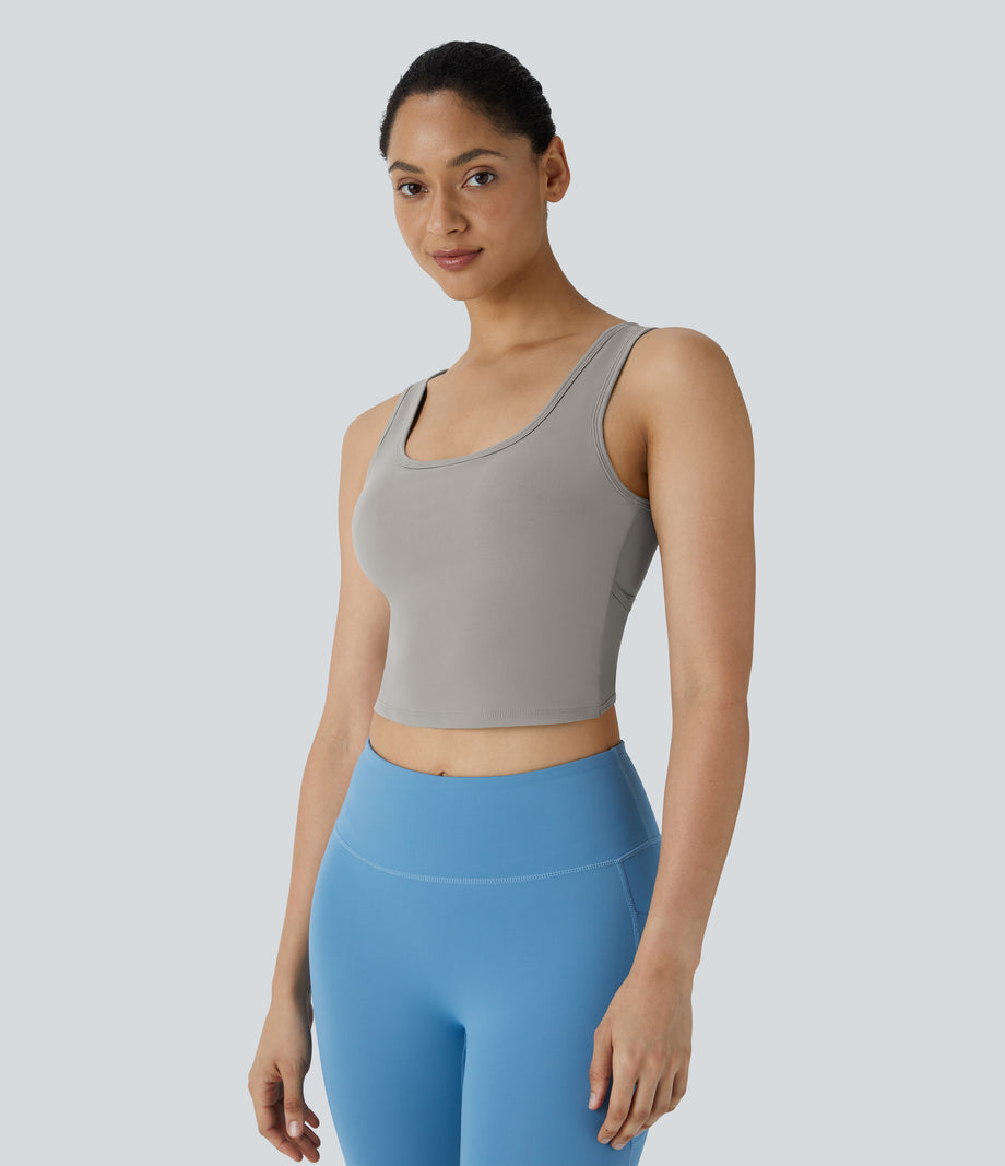 U Neck Crossover Barre Ballet Dance Tank Top A-D Cups - Ghost Gray