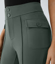 High Waisted Side Flap Pocket Flare Casual Cargo Pants - Deep Aquamarine