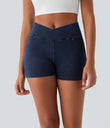 Halara Flex™ High Waisted Crossover Pocket Denim Casual Shorts 3" - Washed Denim Navy Blue