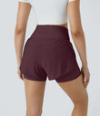 Breezeful™ Super High Waisted Curved Hem 2-in-1 Pocket Quick Dry Yoga Shorts 3.5'' - Berry Red