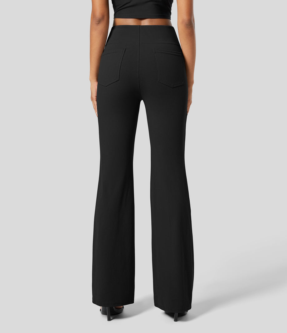 Halara Flex™ High Waisted Back Side Pocket Slight Flare Work Pants - Black