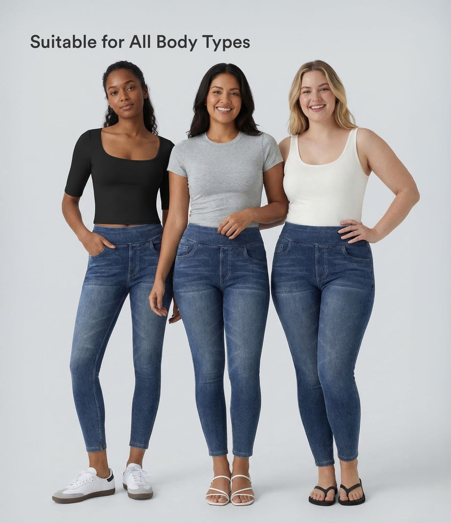 Halara Flex™ High Waisted Pockets Denim Casual Leggings - Royal Blue Denim