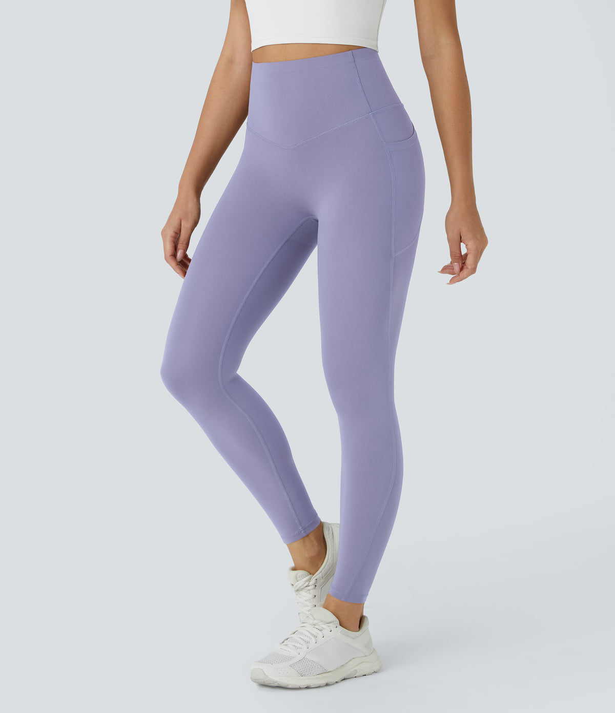 Halara UltraSculpt™ High Waisted Butt Lifting Tummy Control Pocket Shaping Workout Leggings - Falling Gray Purple