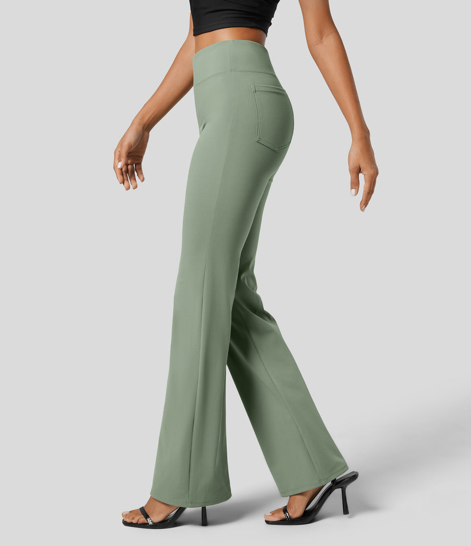 Halara Flex™ High Waisted Back Side Pocket Slight Flare Work Pants - Asparagus