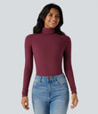 Halara HeatCore Turtleneck Long Sleeve Thumb Hole Casual Warming Top - Cordovan