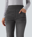 Halara Flex™ High Waisted Pockets Washed Casual Bootcut Jeans - Charcoal Black Denim