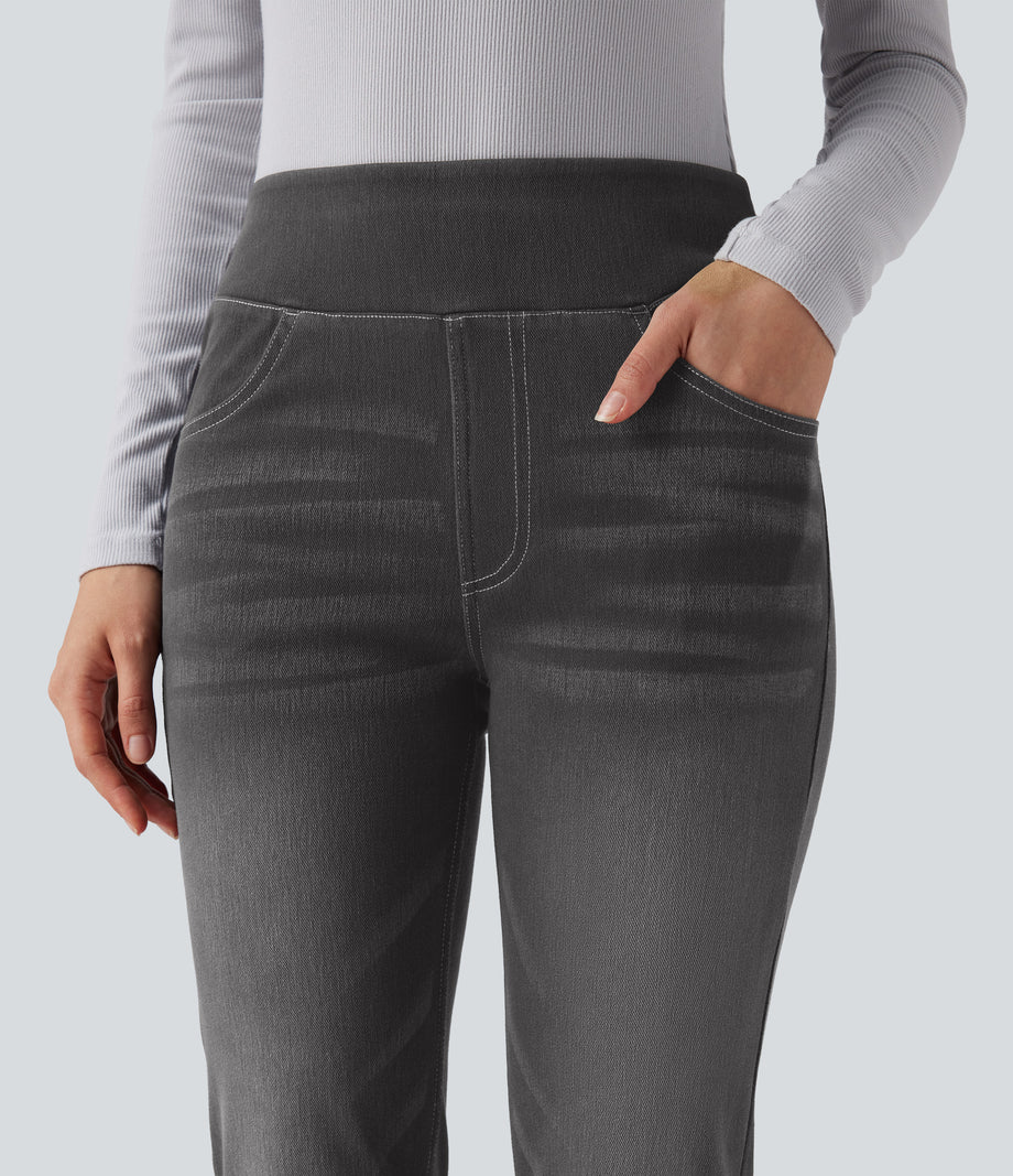 Halara Flex™ High Waisted Pockets Washed Casual Bootcut Jeans - Charcoal Black Denim