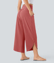 Breezeful™ High Waisted Tummy Control Split Hem Quick Dry Resort Pants with Pockets - Kapok Red