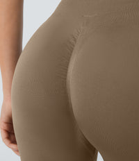 OneForm Seamless Flow High Waisted Ruched Plain Leggings - Chestnut Brown