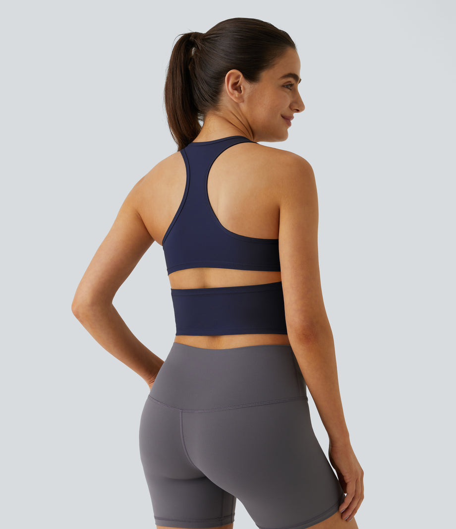 SoftlyZero™ Plush U Neck Racerback Cut Out Cropped Yoga Tank Top - Peacoat