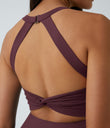 SoftlyZero™ Airy Backless Twisted Flare Low Support Dance Active Dress-Longer Length-Easy Peezy Edition A-D Cups - Fig