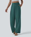 High Waisted Drawstring Wide Leg Casual Linen-Blend Pants with Pockets - Jasper