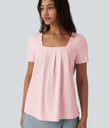 Square Neck Short Sleeve Casual Top - Primrose Pink