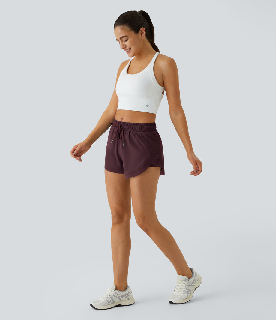 Mid Rise Drawstring Contrast Mesh 2-in-1 Flowy Running Shorts 3'' - Winetasting