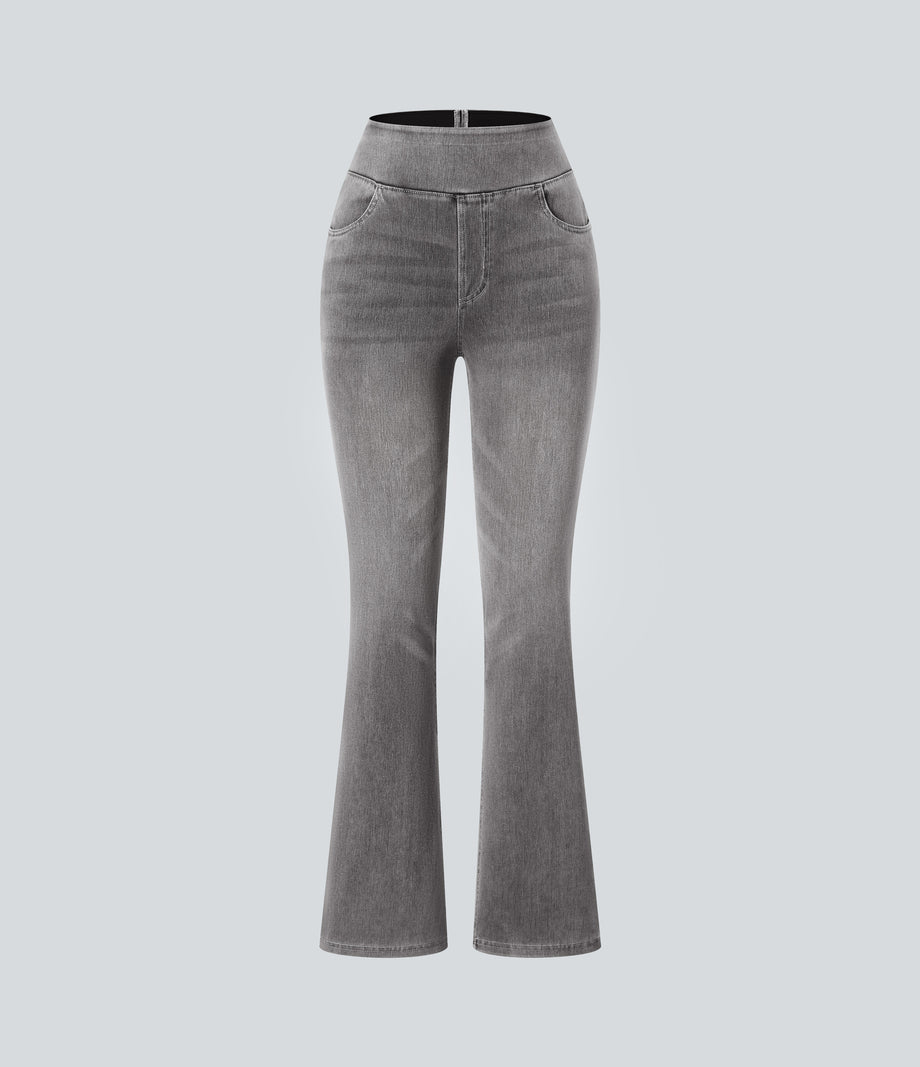 Halara Flex™ High Waisted Pockets Washed Casual Bootcut Jeans - Black Iron Gray Denim