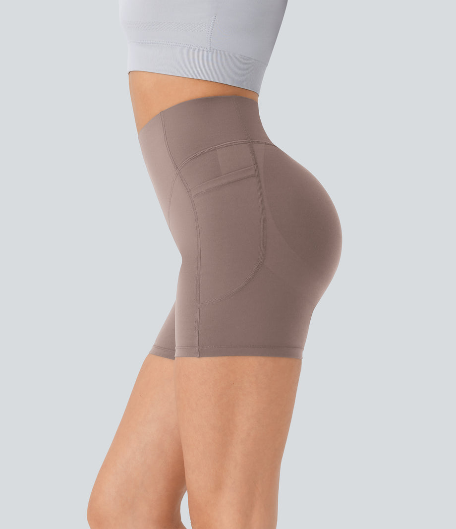 Halara UltraSculpt™ High Waisted Scrunch Butt Lifting Tummy Control Pocket Shaping Workout Biker Shorts 5'' - Dawn Brown