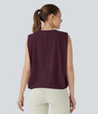 Round Neck Ruched Cool Touch Yoga Tank Top-UPF50+ - Fig