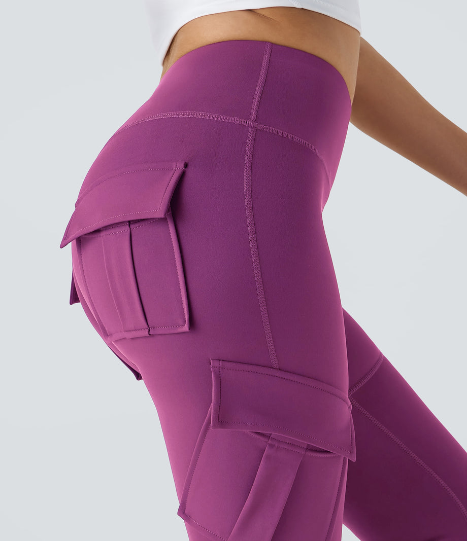 DayStretch High Waisted Cargo Pocket Skinny Yoga Leggings - Deep Orchid