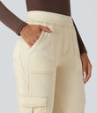 Halara Flex™ Mid Rise Pockets Straight Leg Casual Cargo Jeans - Khaki White Denim