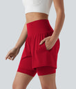 SoftlyZero™ Airy Super High Waisted 2-in-1 Cool Touch Yoga Shorts 7'' with Pockets - Salsa